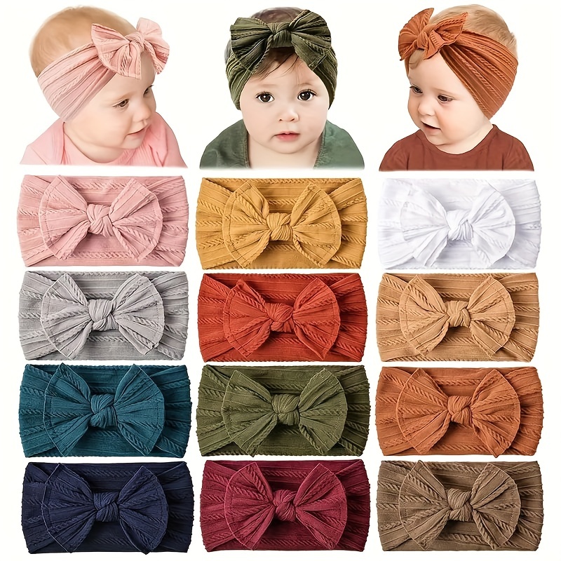 

12pcs Soft Elastic Bow Headband, Wide-brimmed Handcraft Bow Hairband, Baby Girls Hair Accessories, Ideal Choice For Gifts