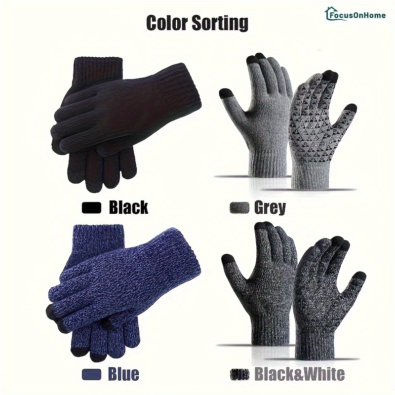 1 par de guantes de invierno para pantalla táctil para hombres, guantes de  punto cálidos para hombre, guantes gruesos antideslizantes para pantalla