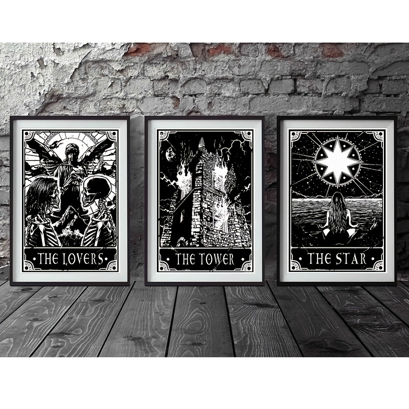 6pcs set Affiches Tarot Noir Blanc Peinture Murale Moderne Temu