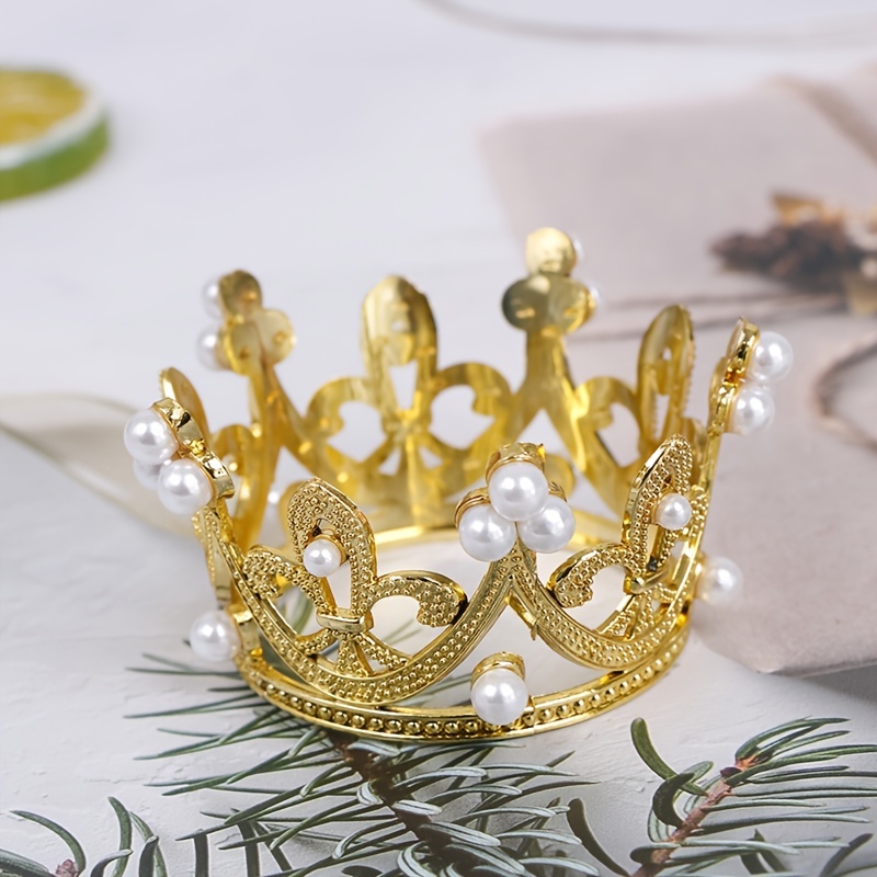 Mini Crown Cake Decoration Princess Topper Pearl Ornaments for