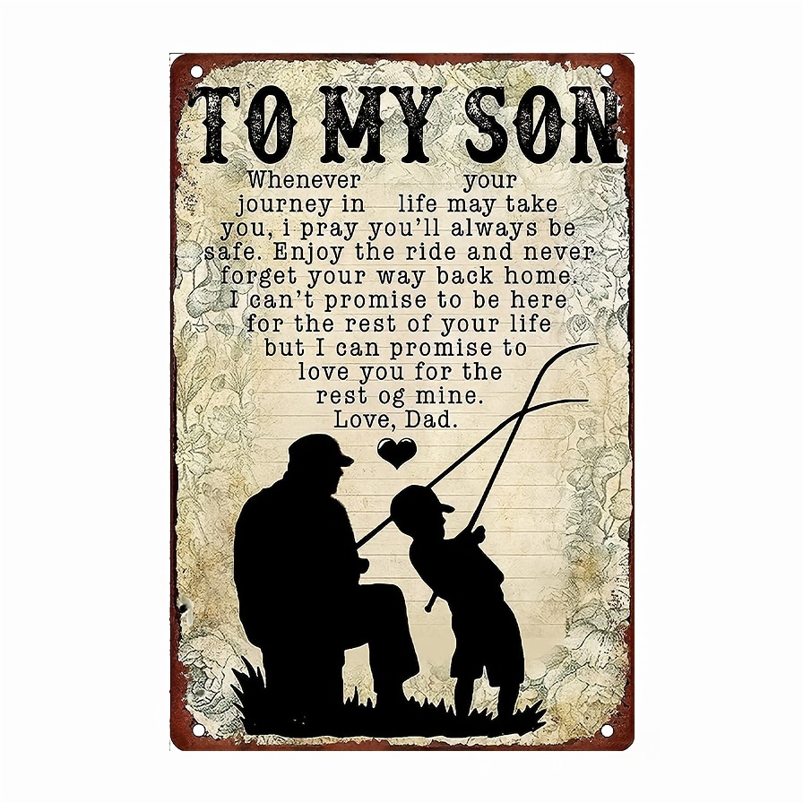 1pc Vintage Sign, Fishing Little Boy To My Son, For Restroom Bar Pub Club  Cafe Home Restaurant Wall Decoration 7.9x11.9inch/20.07x30.23cm Aluminum
