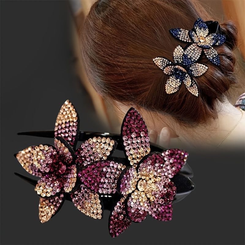Rhinestone Double Flower Hair Clip Vintage Elegant Hair Accessories Diy Hair  Styling Barrettes Clips For Women Girls - Beauty & Personal Care - Temu