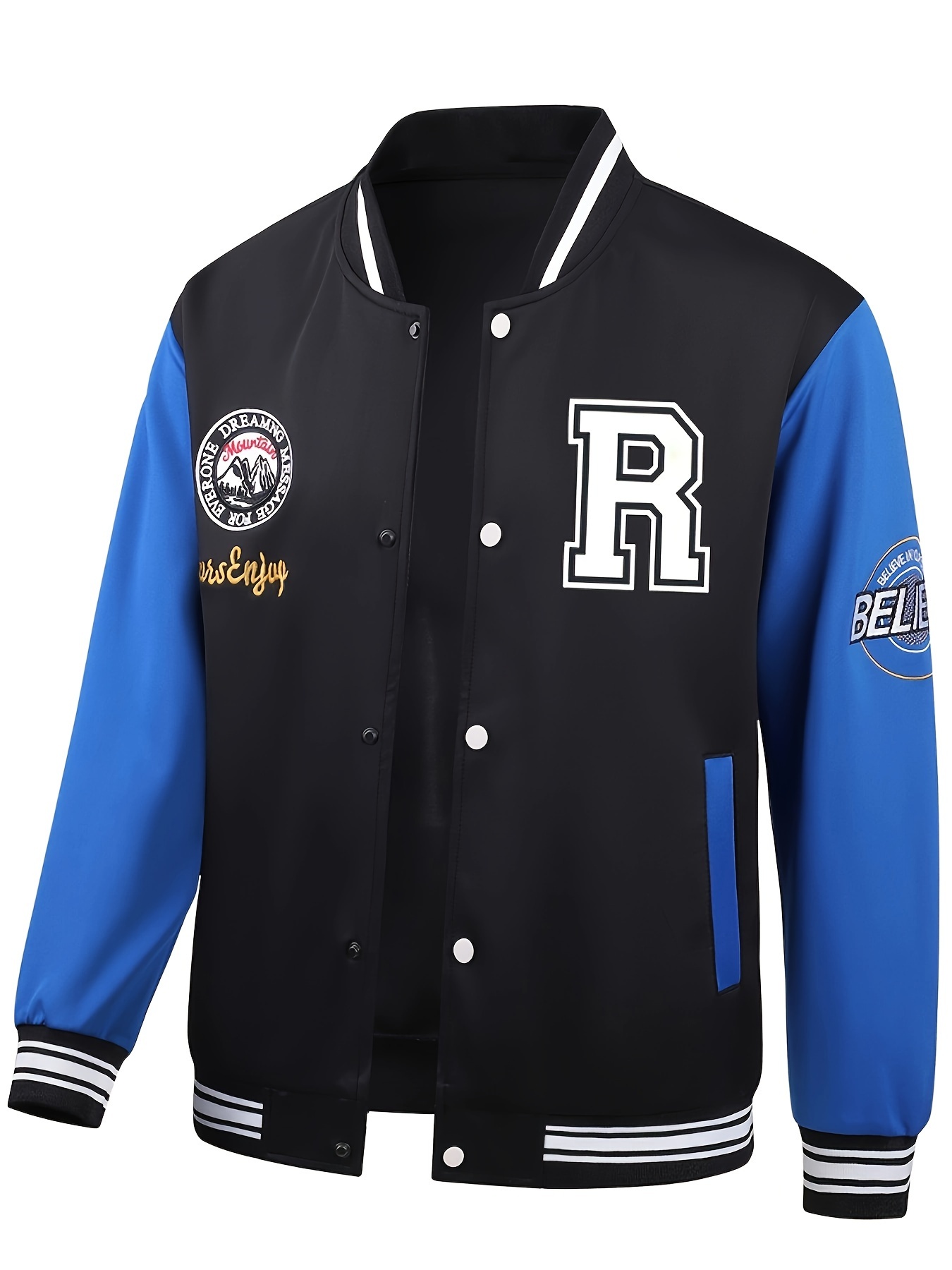 メンズ軽量カラーブロックバーシティジャケット カジュアルボンバー 