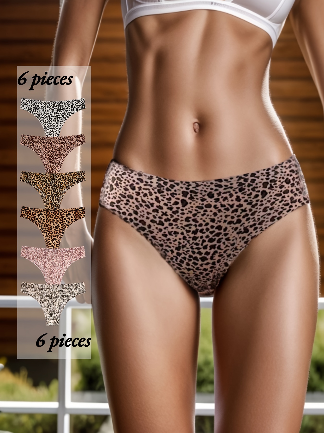 6pcs Seamless Leopard Panties, Soft & Comfy Stretchy Intimates Panties,  Women's Lingerie & Underwear