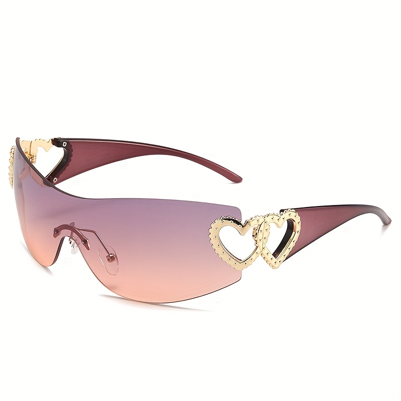 Gradient One Piece Sunglasses for Women & Men, Y2K Heart Hinge Design