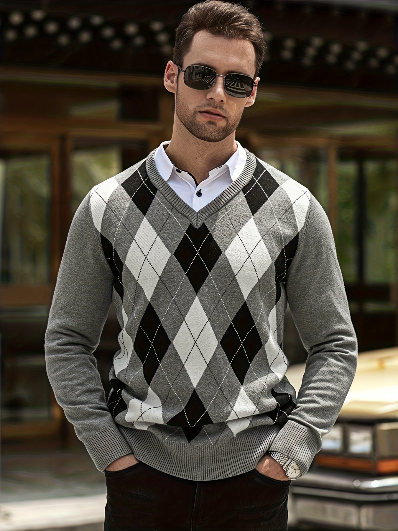 Men's Slim Fit Sweater Vest Pullover Sleeveless Sweaters Cable Knitted  V-Neck