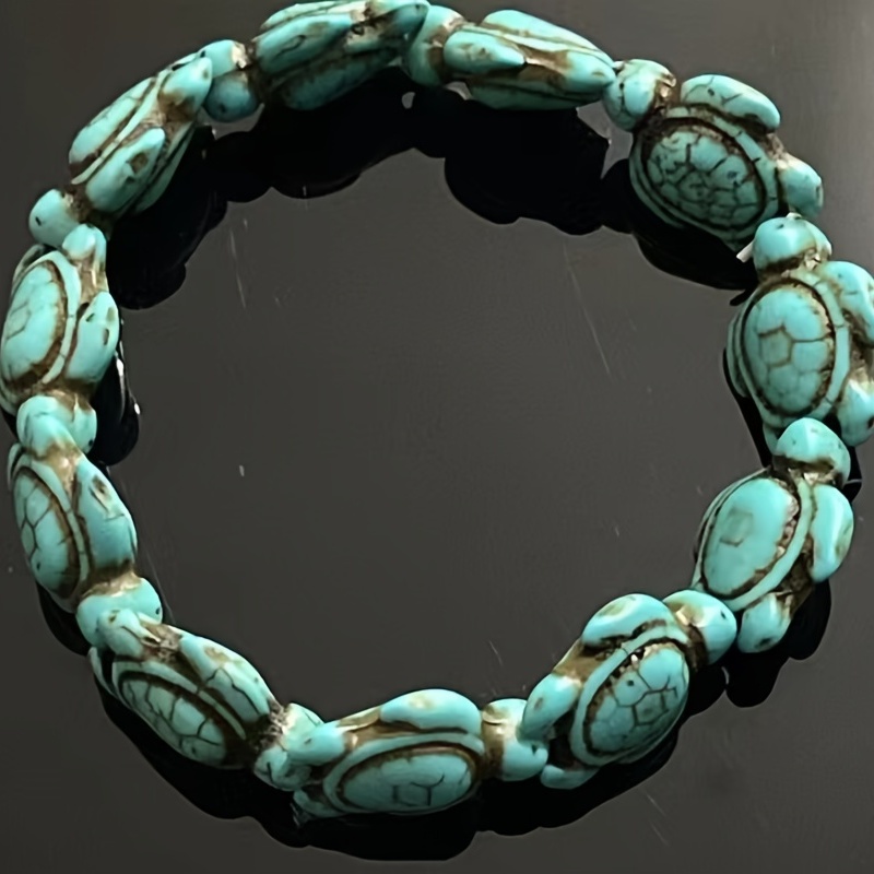 Vintage Turtle Turquoise Bracelet Natural Stone Stretch Gift