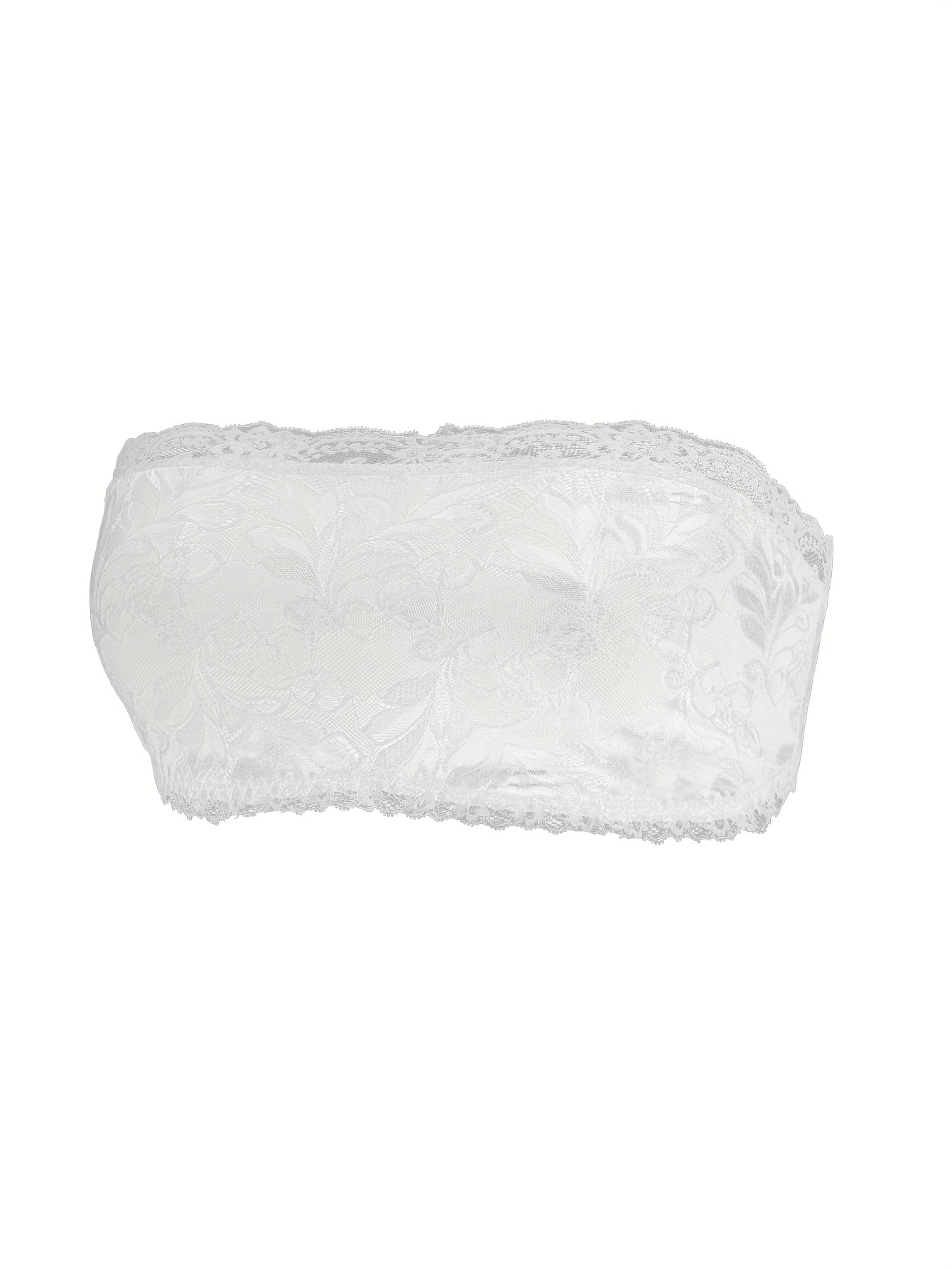 Plus Size Sexy Tube Bra, Women's Plus Solid High Stretch Lace Strapless Bandeau Tube Bra