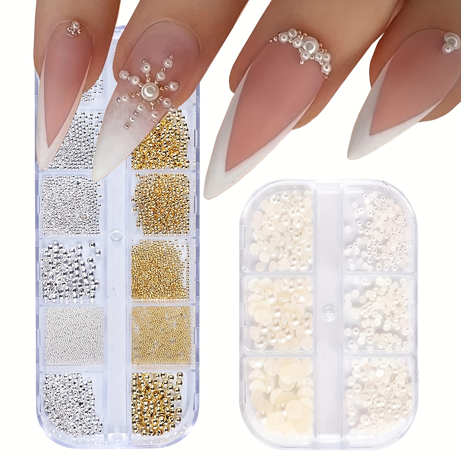 1 Box Half Round Pearl Nail Charms Mixed Gold Round Pearls Rhinestones Nail  Art Decoration For DIY Korean Manicure Supplies