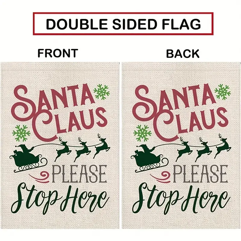 1pc Christmas Garden Flag Santa Claus Sleigh Reindeer Double Sided Burlap Vertical Please Stop Here Outdoor Winter Yard Home Decorations 12 5 X 18 Inch details 4