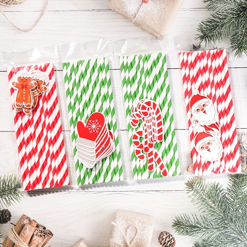 25pcs Christmas Reindeer Pattern Paper Straws Disposable & Drinking Straws  For Holiday Party & Celebration Decoration