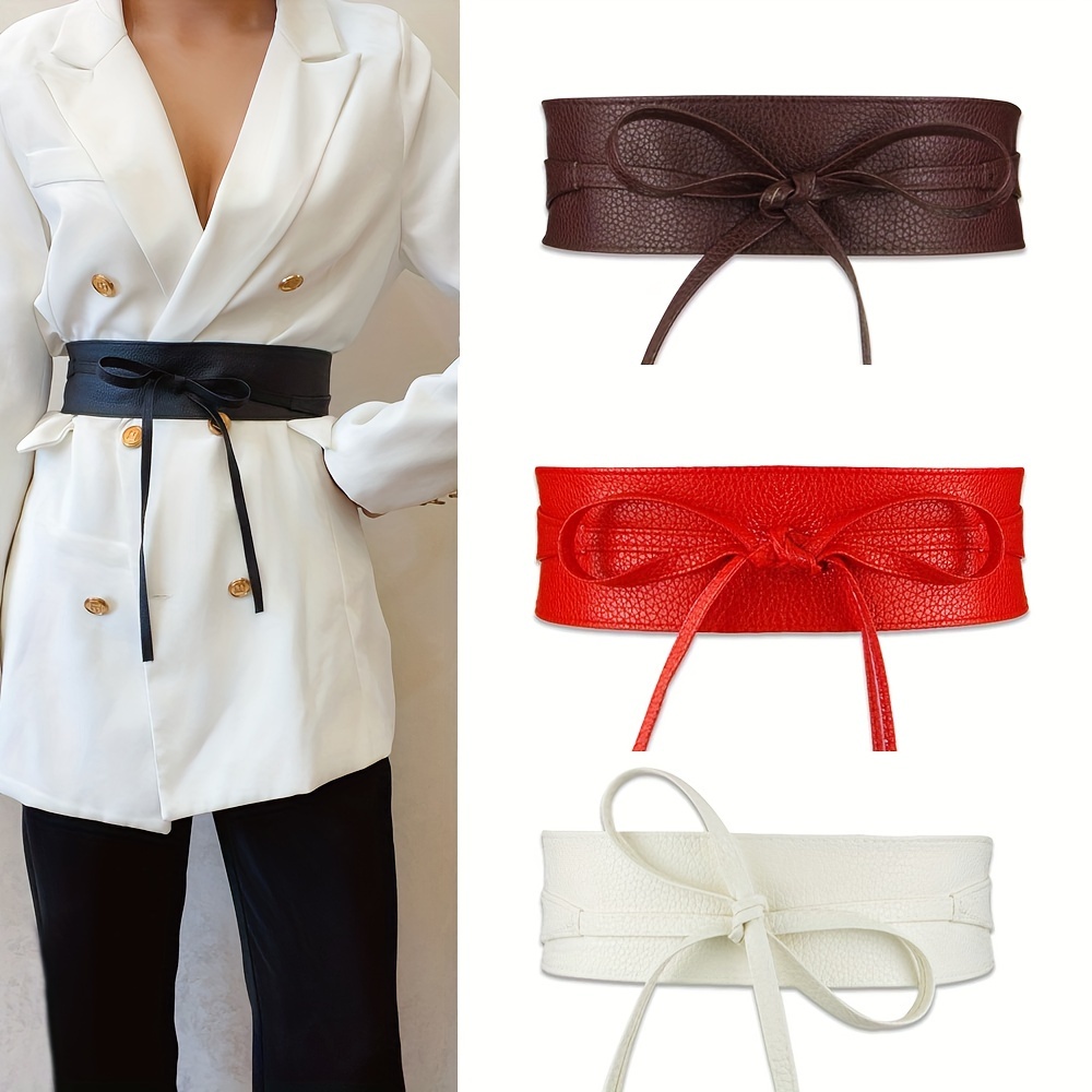 

Pu Leather Corset Cinch Belt Vintage Bowknot Waspie Waist Elegant Dress Coat Girdle Obi Belts