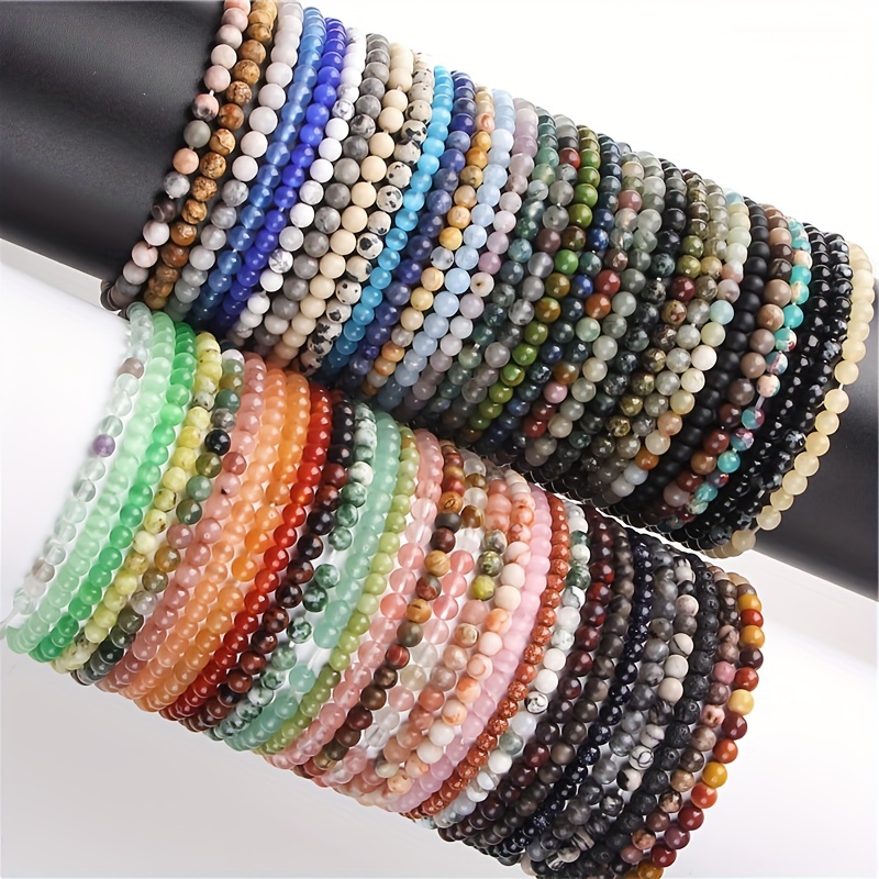4mm Handmade Natural Healing Energy Gemstone Bead Stone Elastic Bracelet Jewelry, Jewels for Men,Temu
