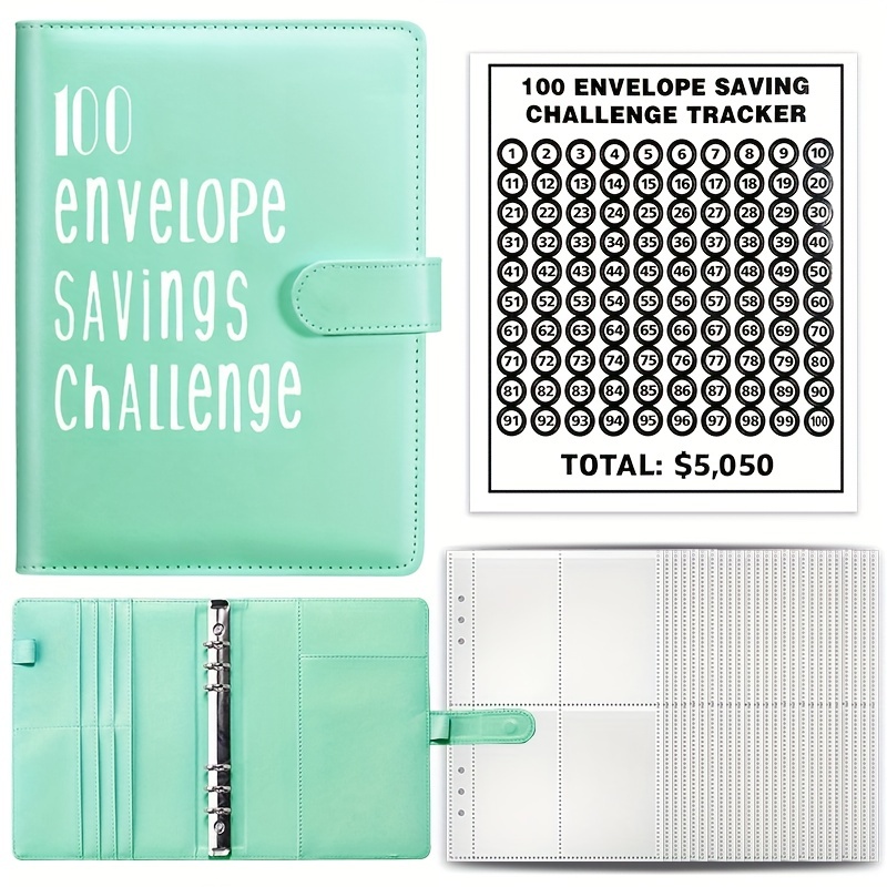  Carpeta de desafíos de ahorro de 100 sobres, libro de desafíos  de ahorro con sobres, libro de desafíos de ahorro de dinero, carpeta de  presupuesto, forma fácil y divertida de ahorrar