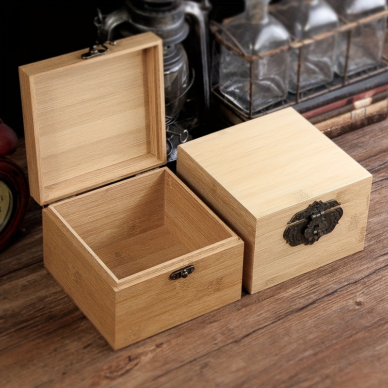  Woiworco Pequeña caja de madera de bambú con tapa con bisagras,  6.7 x 5.1 x 3.1 pulgadas, caja de madera natural para manualidades, arte y  pasatiempos de bricolaje, caja decorativa y