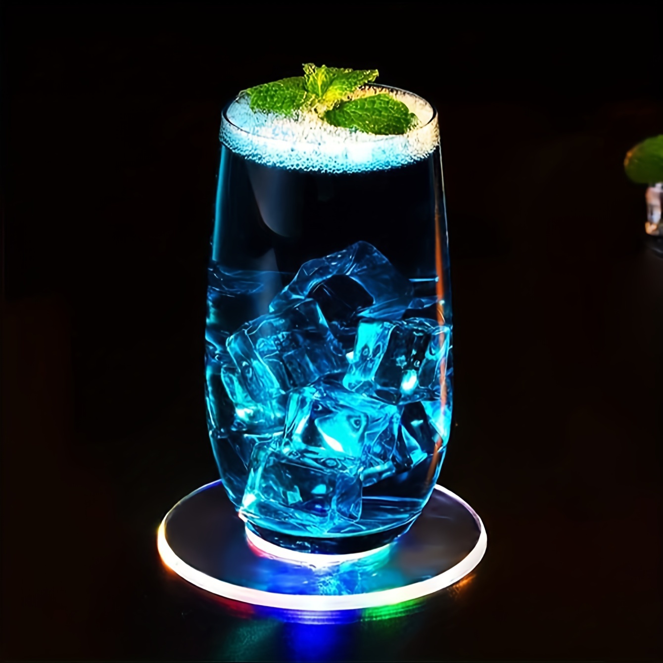 Acrylic Crystal LED Light-emitting Coasters Bar Glitter Base Ambient Light  Coasters.