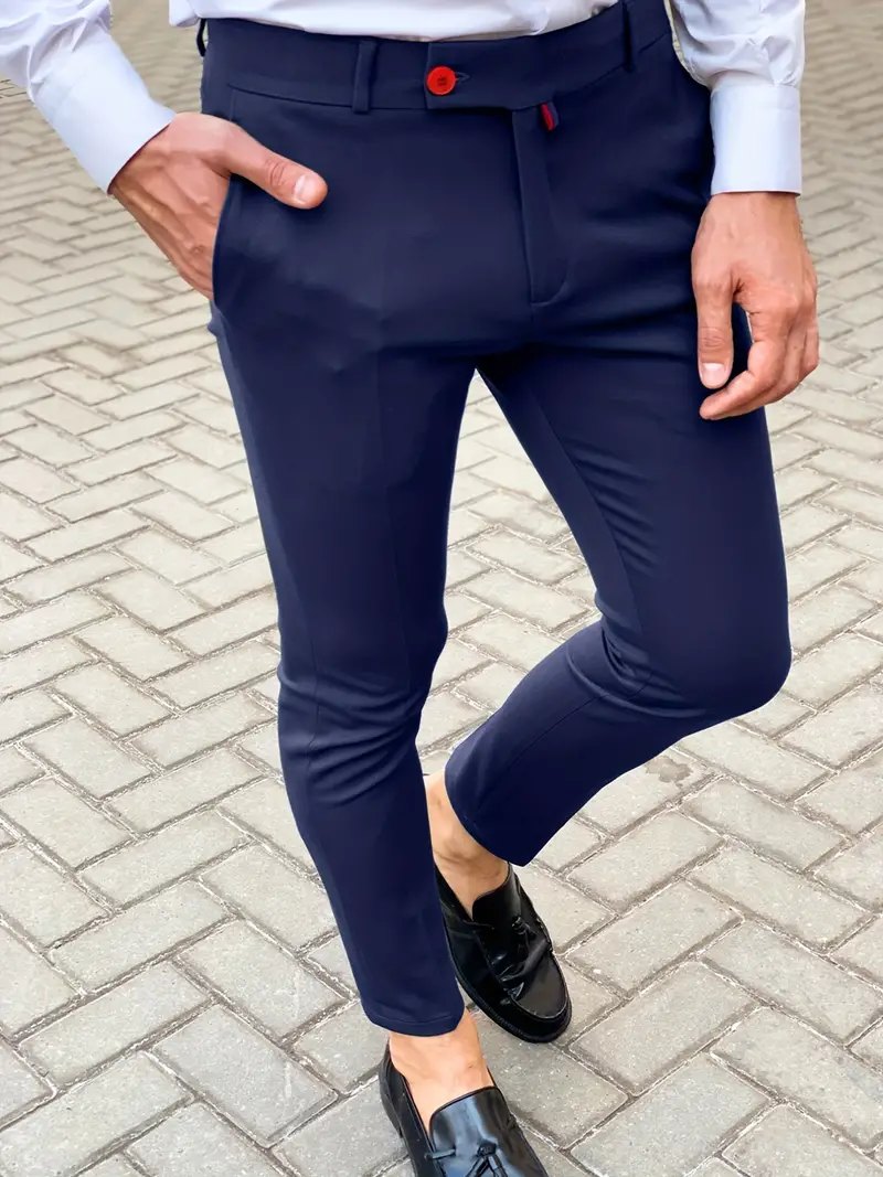 Slim Fit Slacks Men's Semi formal Vintage Style Slightly - Temu Canada