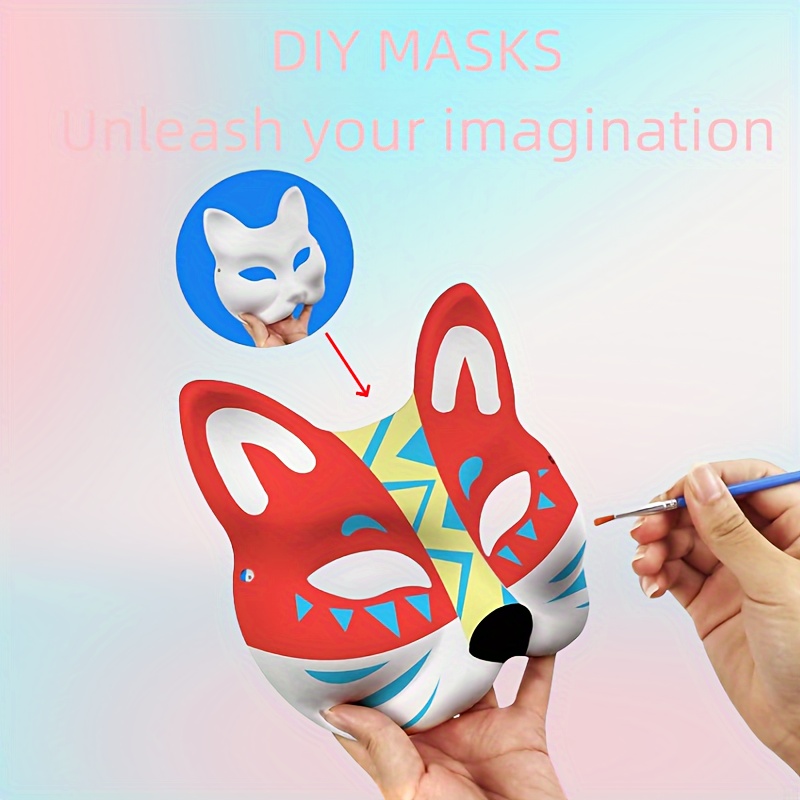 Cat Mask Diy White Paper Masks Unpainted Fox Half - Temu