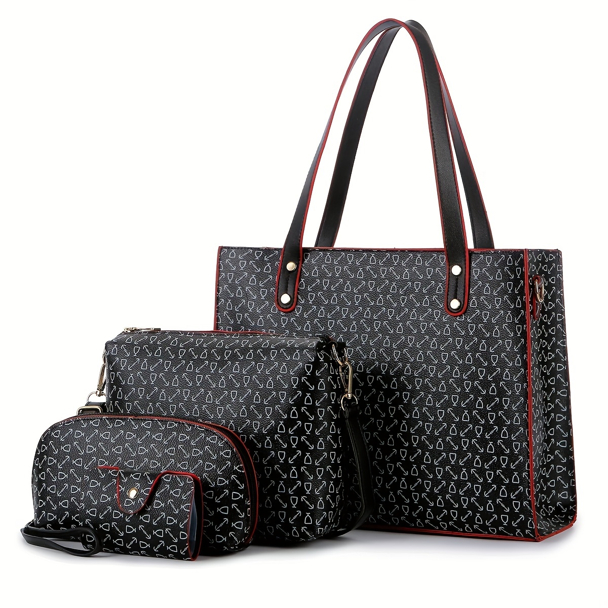 4Pcs Bag Set Tote Bag Crossbody Bag Coin Purses Geometric Pattern