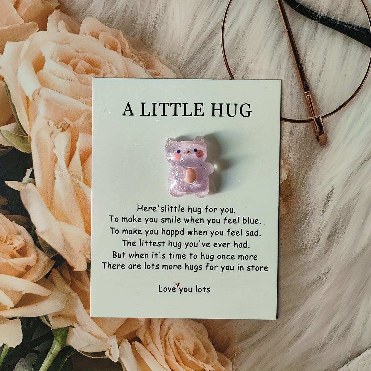 Cute Kitten Cat Hug Greeting Card, Cute Resin Animal Pocket Hug