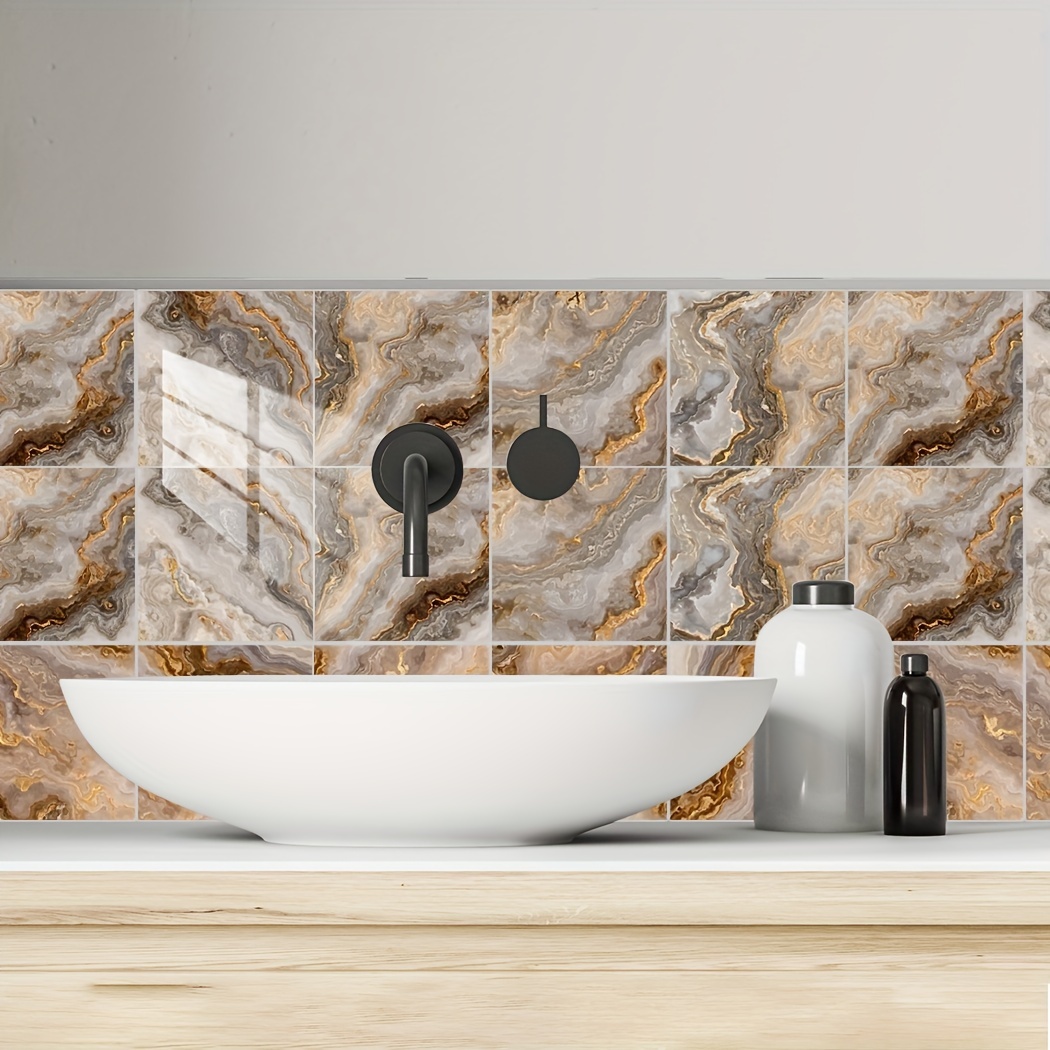 Golden Brown Marble Tile Wall Sticker Home Decoration Living - Temu