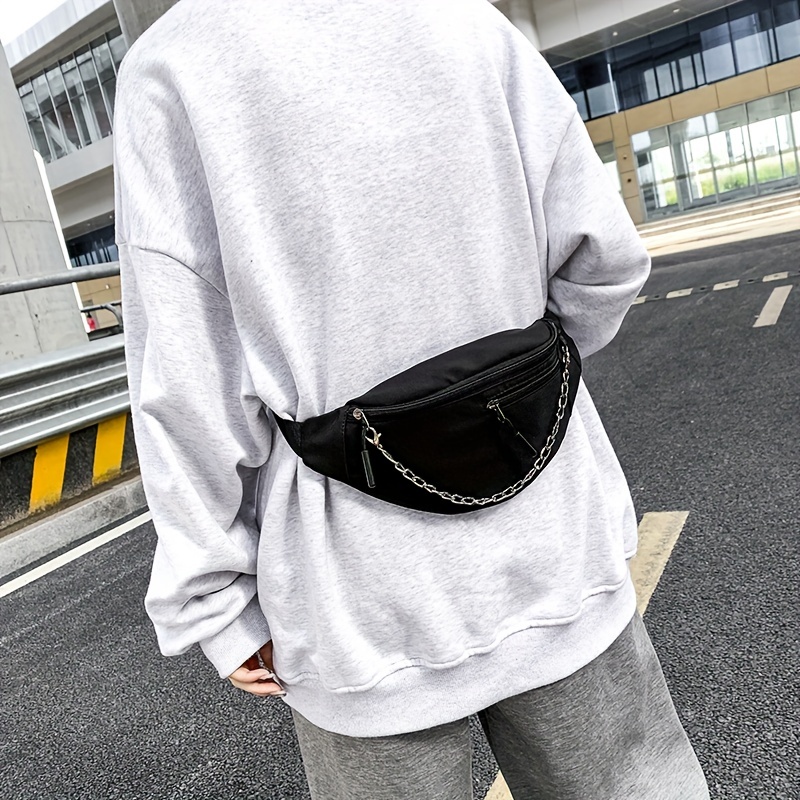 Chain Decor Fanny Pack Nylon Crossbody Bag