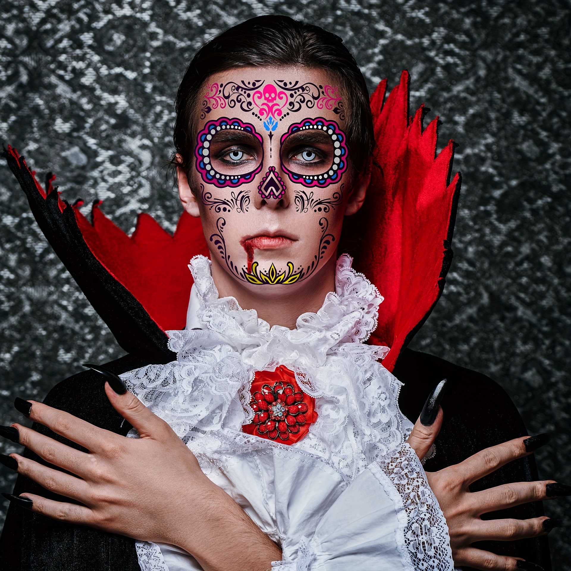 Costume Et Maquillage D'halloween Pour Petite Fille Sugar Skull. Fête  D'halloween. Le Jour Des Morts.