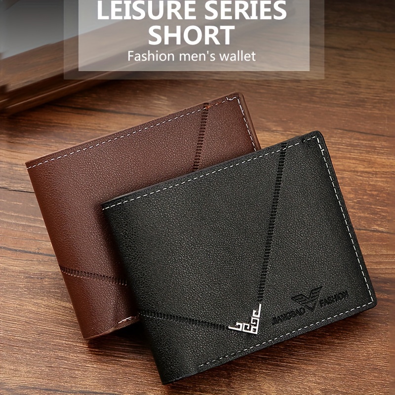 Men's Leather Short Wallet Money Clip Multi-Card Card Holder Horizontal Wallet with Zipper Coin Pocket Gift for Men, Christmas Styling & Gift,Temu