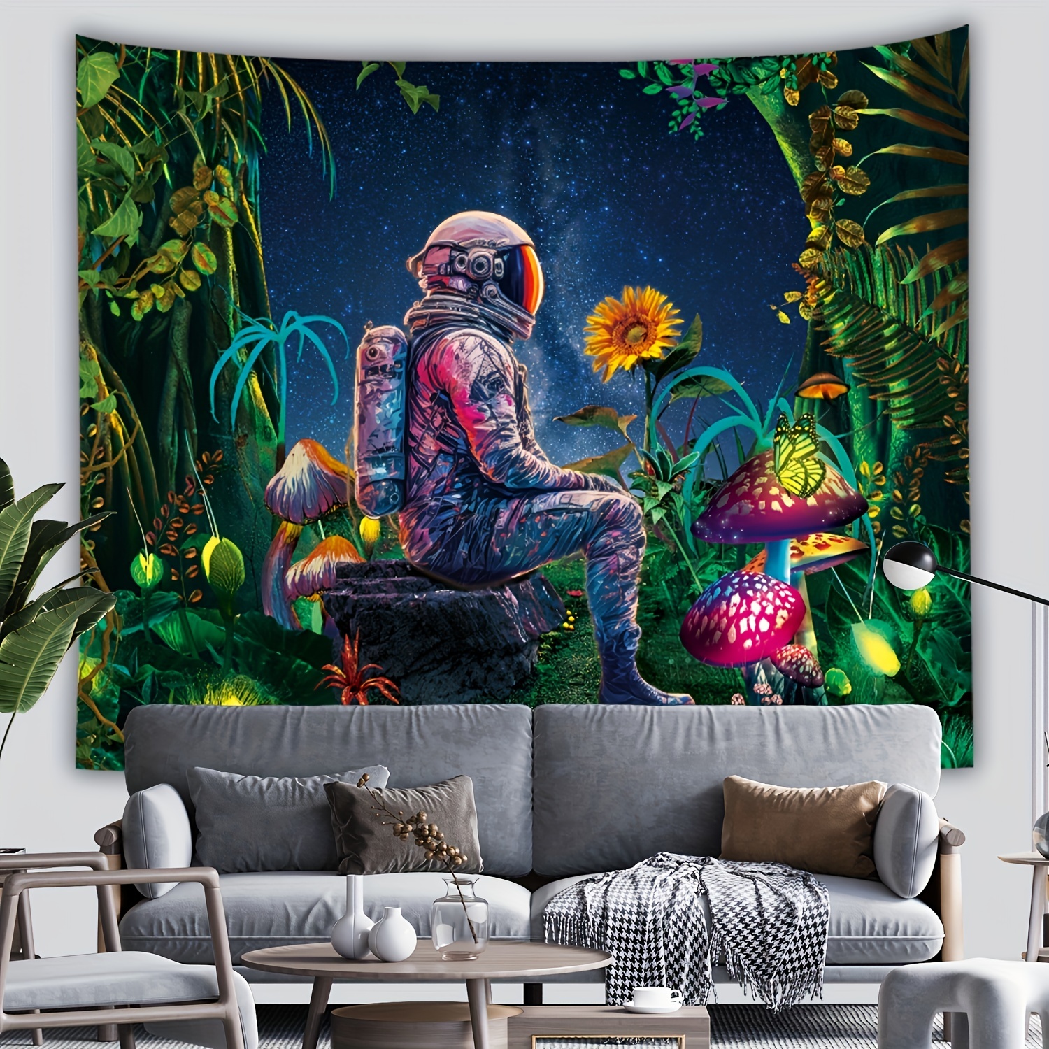 Astronaut Forest Mushroom Fluorescent Tapestry Glow In Dark Temu