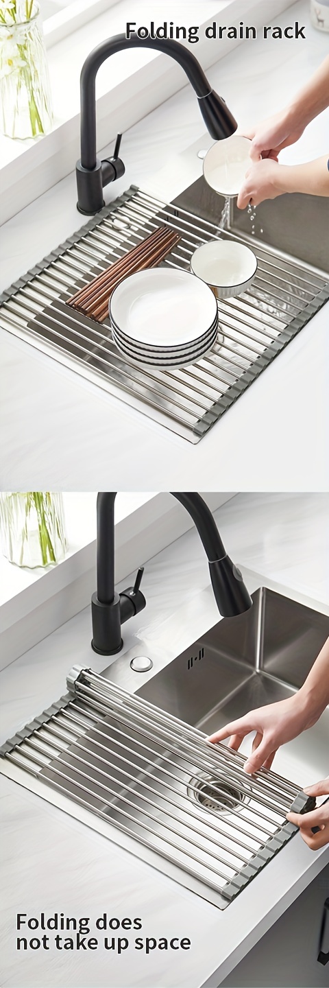 1pc foldable dish drying rack multi purpose sink drain rack for kitchen easy to roll and store kitchen tools details 0