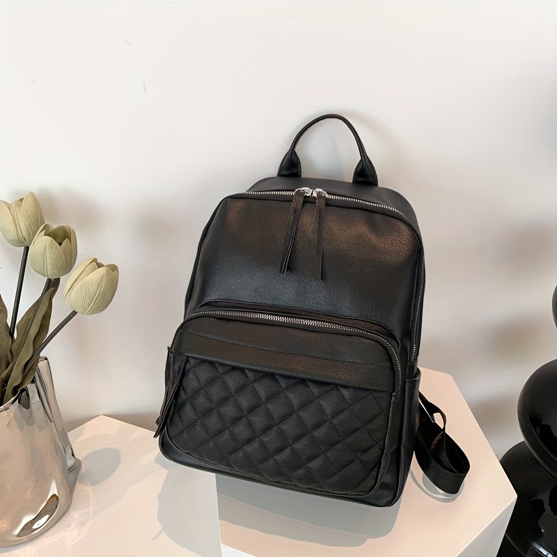 Argyle Quilted Backpack PU Leather Schoolbag Work & Travel