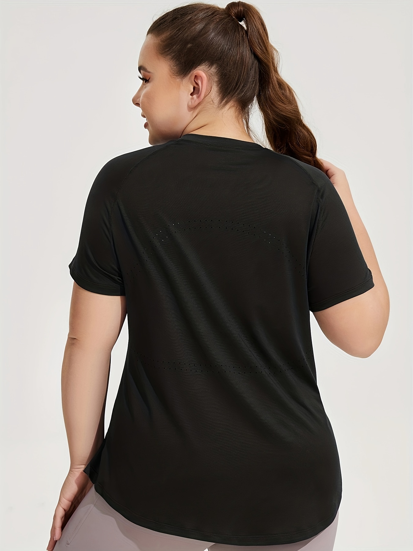 Plus Size Sports Top Women's Plus Solid Short Sleeve Round - Temu