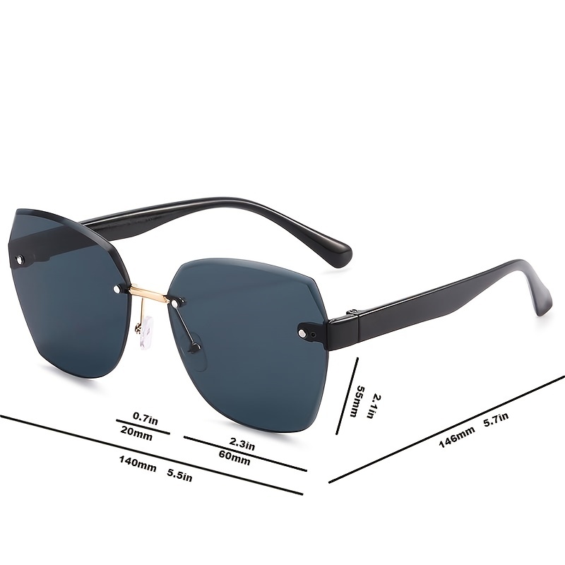 Frameless Gradient Lens Sunglasses, Oversize Polygon Frame