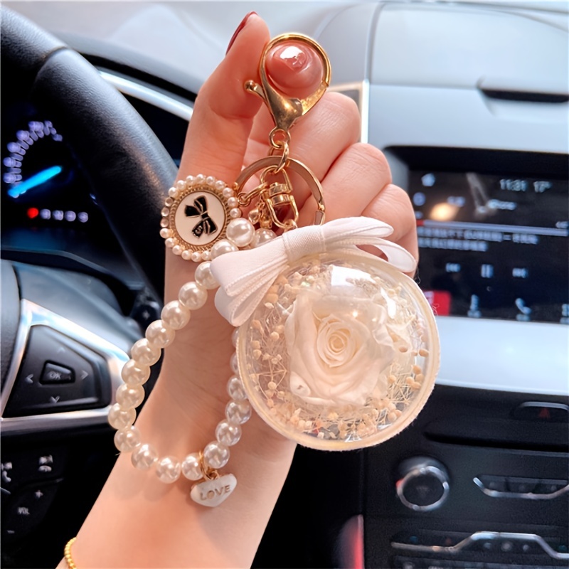 Lovely Ribbon Flower Keychain Keyring For Women Girl Jewelry Pink Flower  Cute Bag Car Key Holder Keyring Gifts