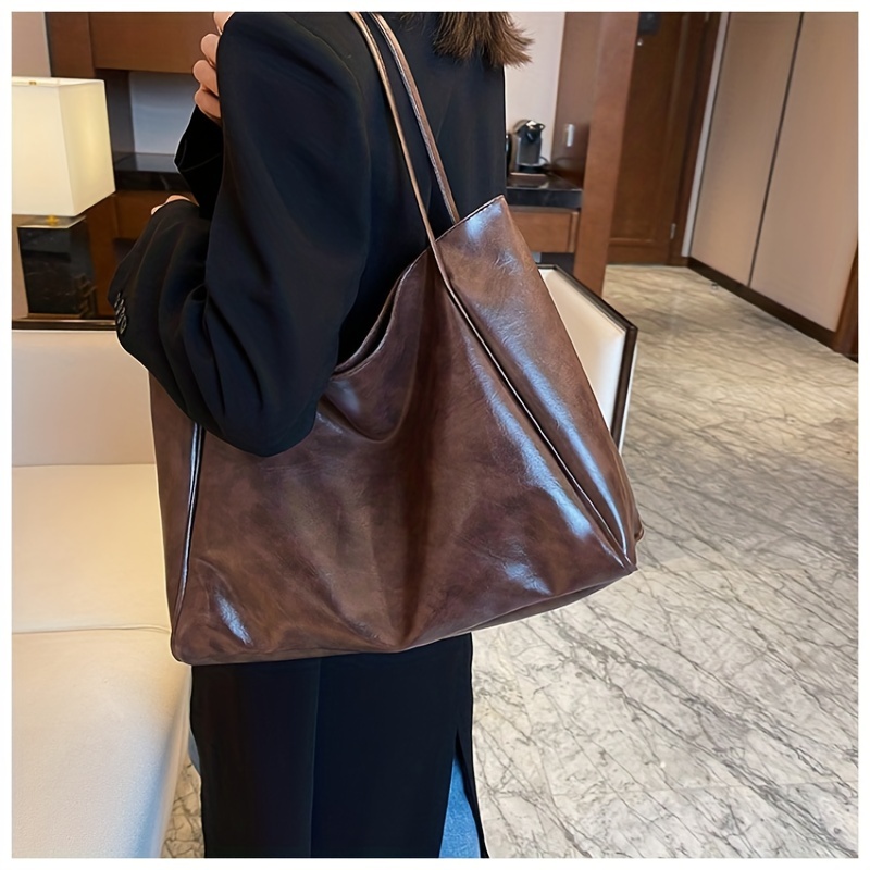 Large Capacity Pu Tote Bag Casual Shoulder Bag For Going Out