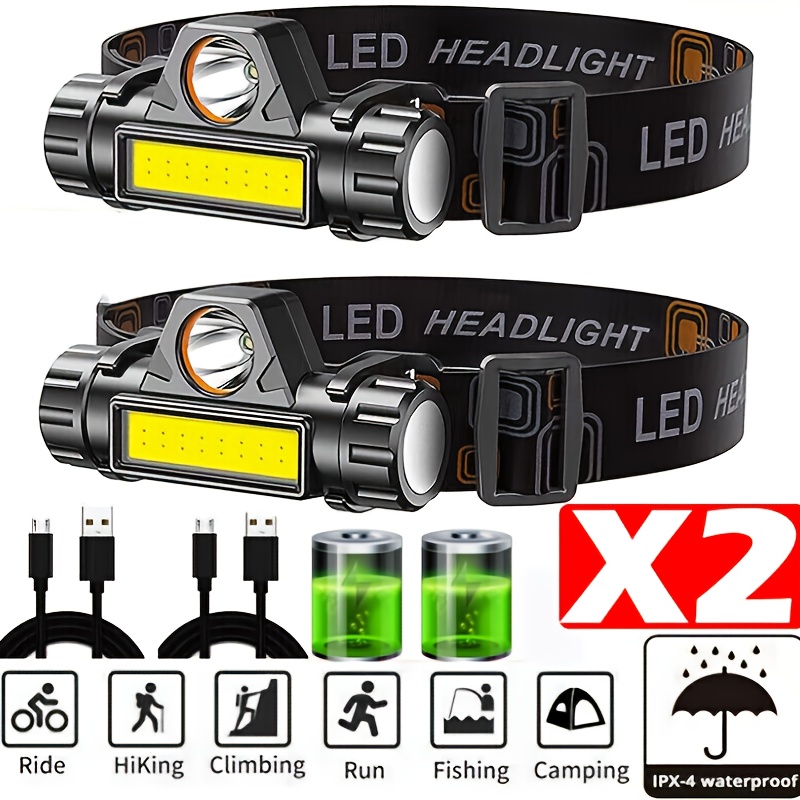 2PCS Headlamp Rechargeable , 230° Wide Beam Head Lamp LED with Motion  Sensor for Adults - Camping Accessories Gear, Waterproof Head Light  Flashlight for Hiking, Running, Repairing, Fishing, Cycling 