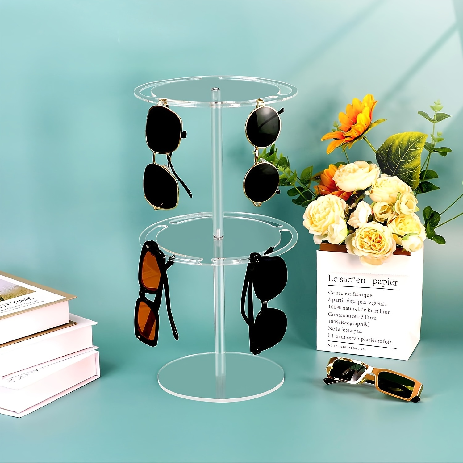 Barydat Sonnenbrillen-Halter, Organizer mit 360 Grad drehbarem 39,8 cm  Acryl-Brillenständer, große Kapazität, Brillenständer für Zuhause