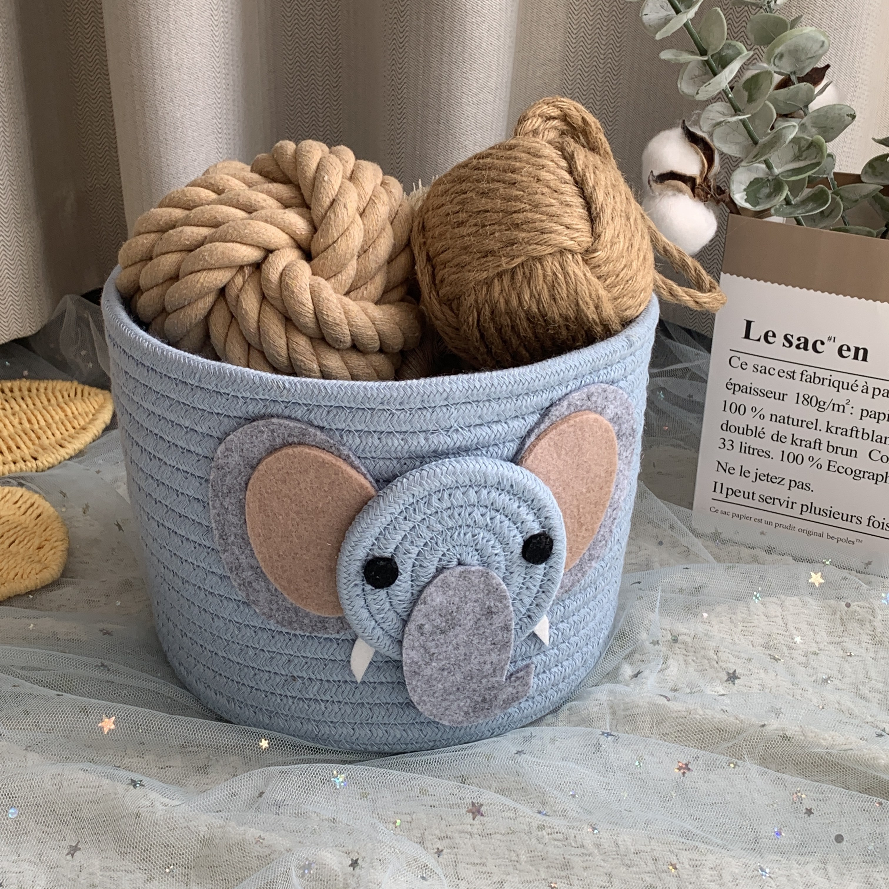 Little Bear Cartoon Round Small Basket Rope Woven Baskets - Temu