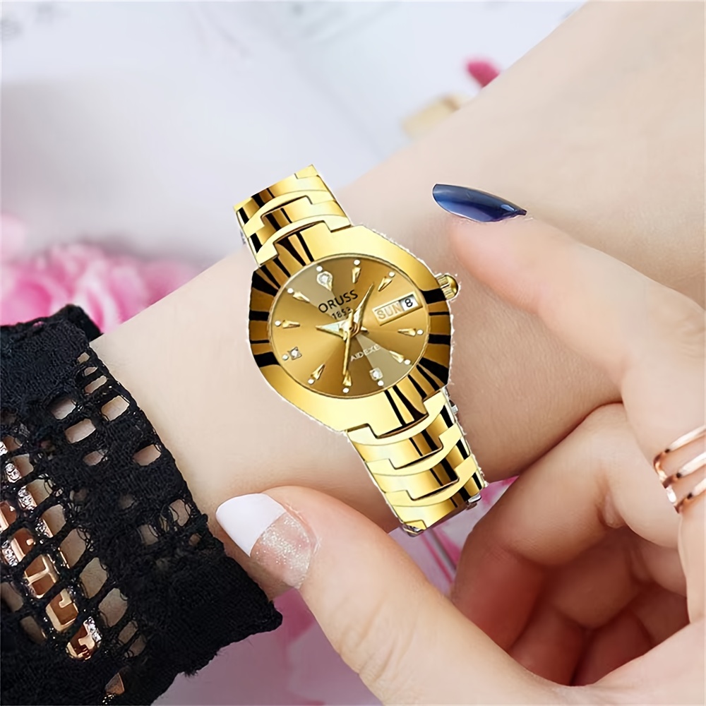 Reloj Pulsera Dorado Lujo Mujeres Incrustaciones Diamantes Temu