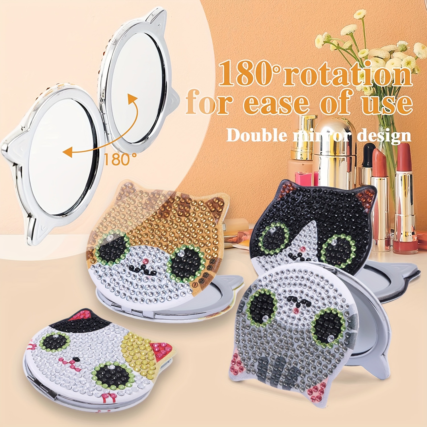 1pc Mini Diamond Painting Mirror With Cute Cat Pattern, Diy Special Shaped  Artware For Beginners As Christmas Gift