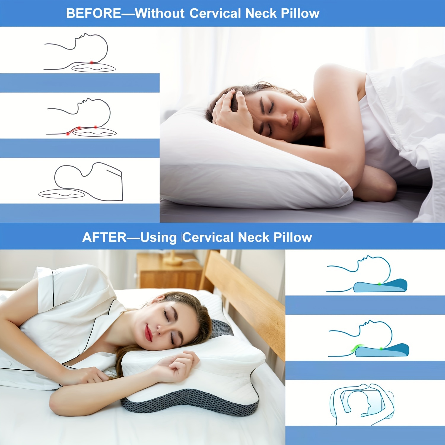 Cervical Pillow For Neck Pain Relief, Hollow Design Odorless Memory Foam  Pillows With Cooling Case, Adjustable Orthopedic Bed Pillow For Sleeping,  Con