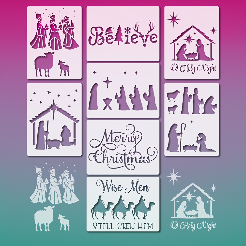 Christmas Nativity Stencils Reusable Believe Blessed Holiday - Temu