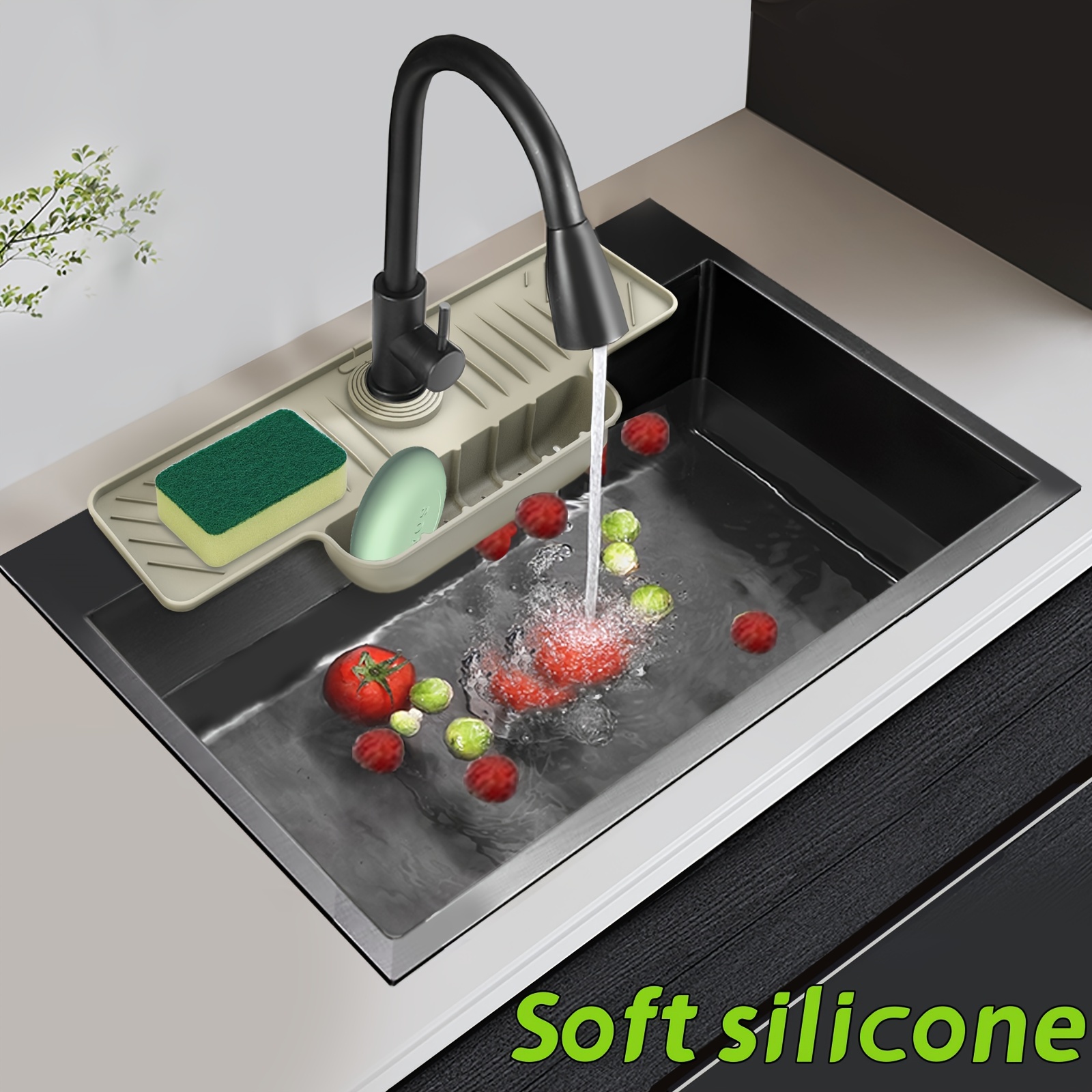 Kitchen Faucet Absorbent Mat Sink Splash Guard Microfiber Faucet Splash  Catcher Countertop Protector WIth Button 2 Size Choose