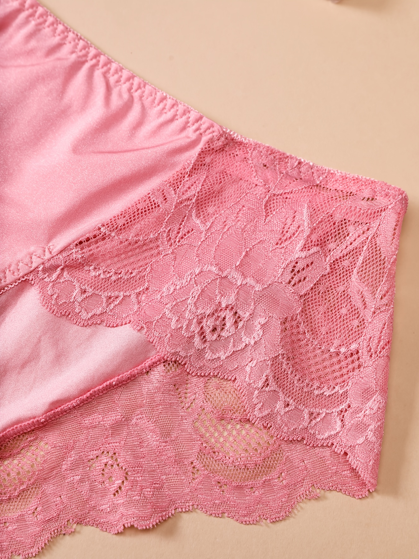 Plus Size Floral Jacquard Contrast Lace Trim Panties Set - Temu