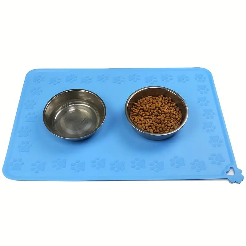 Cute Paw Print Dog Food Mat, Durable Silicone Dog Feeding Mat