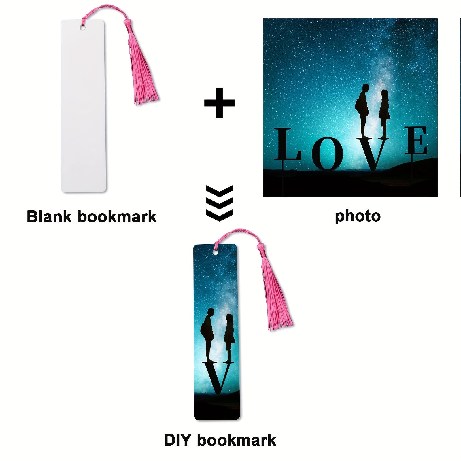 Sublimation Blank Bookmark Heat Transfer Metal Aluminum DIY Bookmark with  Hole and Colorful Tassels for Crafts, Birthday Wedding, Tassels Blank