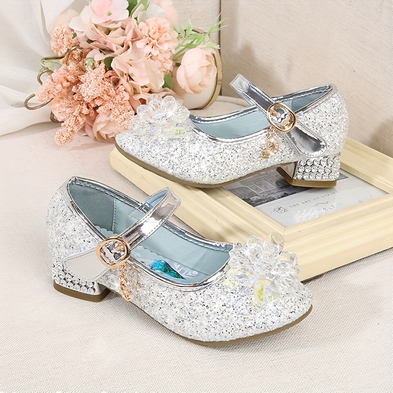 Zapatos Princesa Lentejuelas Flores Cristal Niñas Sandalias - Temu