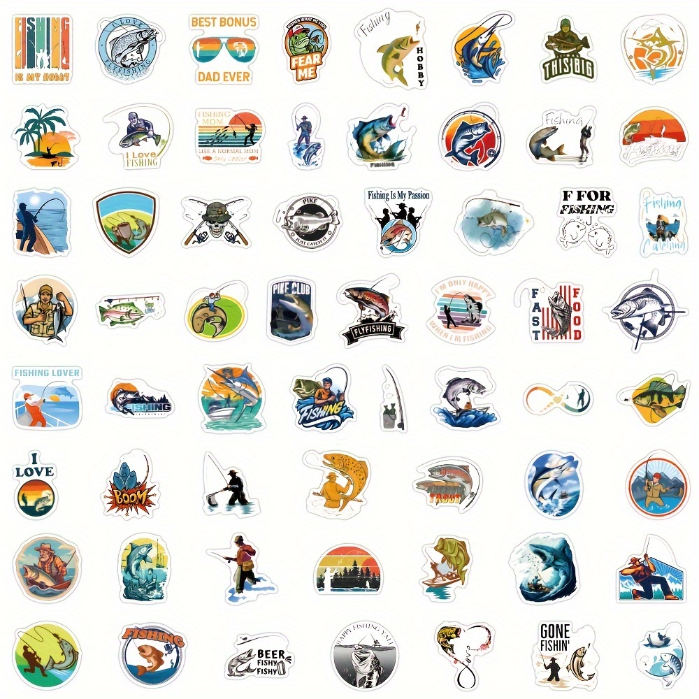 60pcs Fishing Stickers Vinyl Waterproof Stickers, For Scrapbook,  Journaling, Laptop, Skateboard, Bottles, Computer, Phone, Cartoon, Hard  Hat, Car Stic