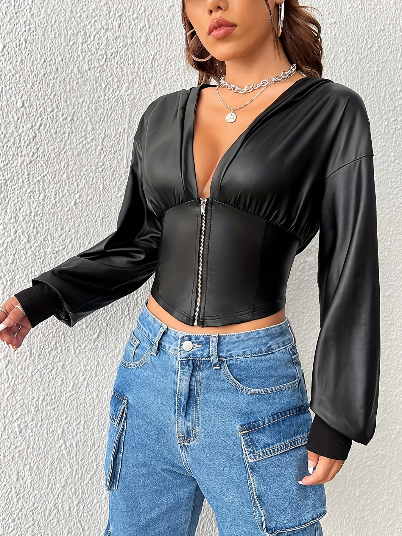 Faux Leather Tube Top with Zipper