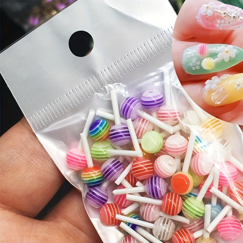 20 pcs Cute 3D Acrylic Lollipop Nail Charms - Colorful Manicure Accessories  for DIY Nail Art and Crafts